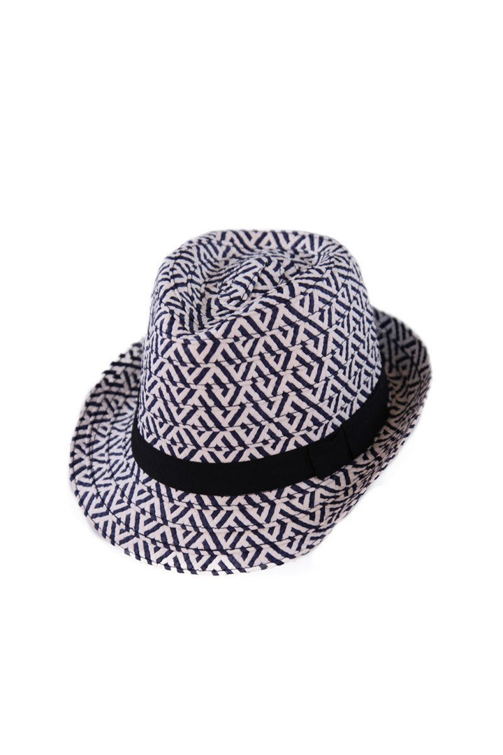 Fedora in White & Navy with Black Ribbon