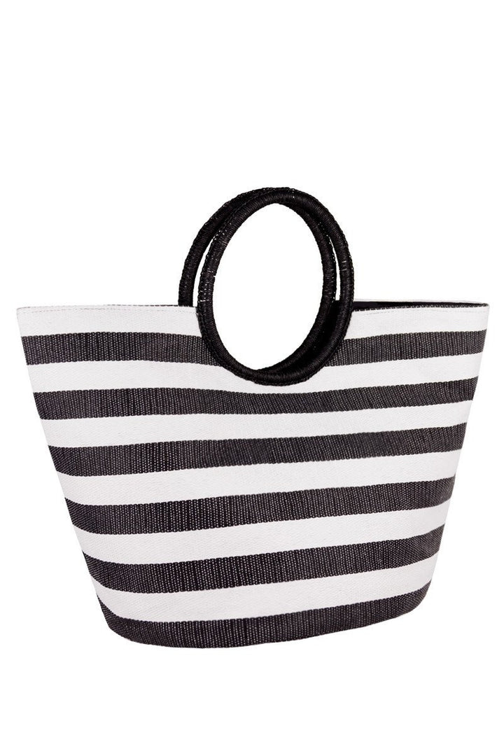 Straw Tote in Black & White