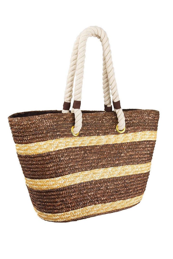 Straw Tote in Brown & Tan