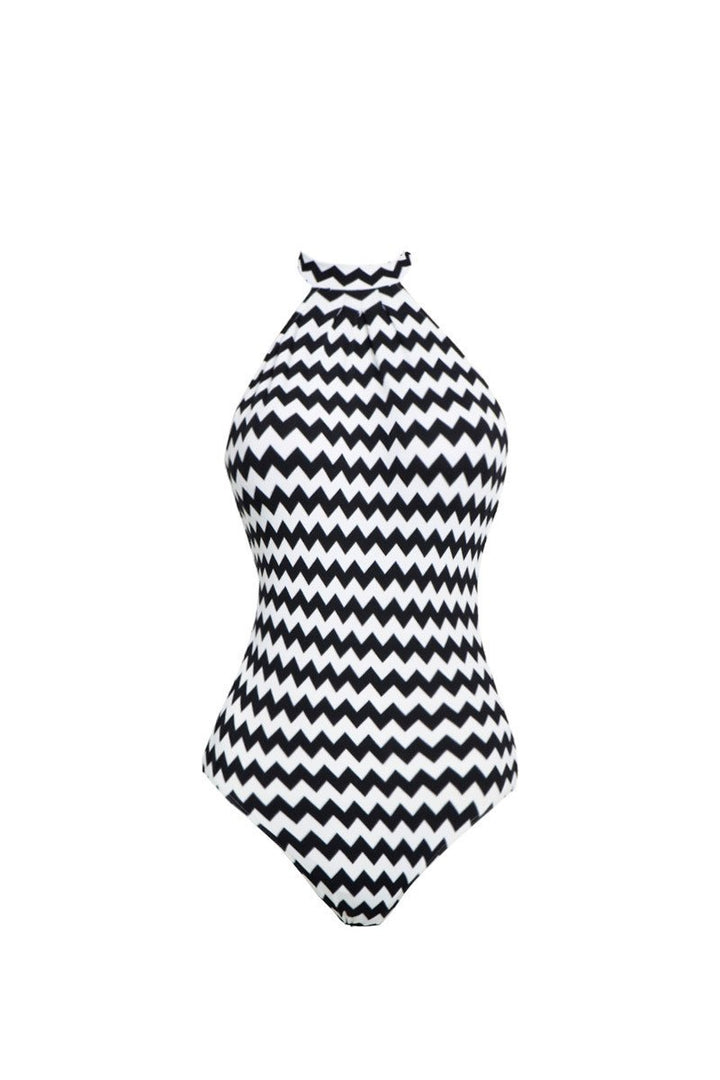 High Neck One Piece in Chevron