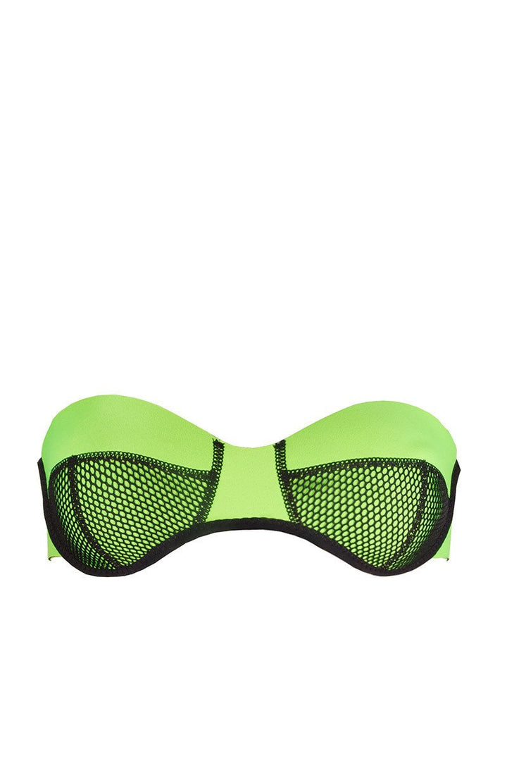 A.T.G. Swimwear Razor Cut Mesh Bandeau Bikini Top in Acid Lime
