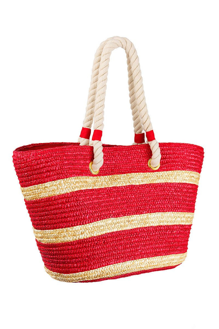 Straw Tote in Red & Tan