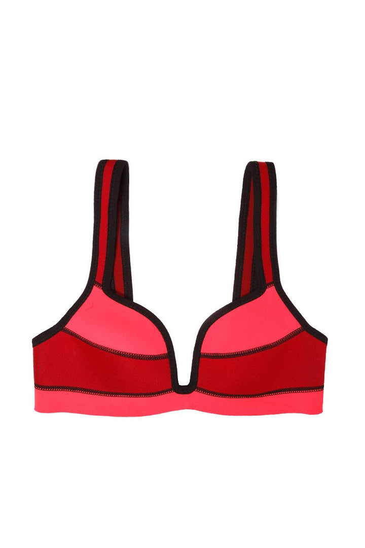 A.T.G. Swimwear Double Strap Sports Bikini Top in Pink & Red