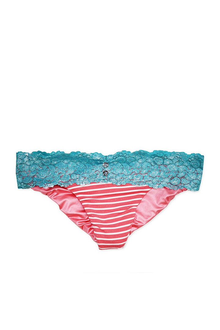 Beach Bunny Swimwear On The Water Front Bikini Bottom in Coral & White