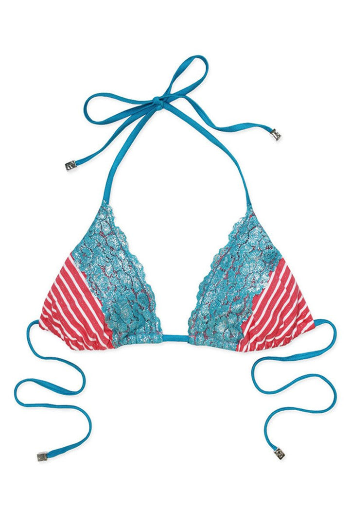 Beach Bunny Swimwear On the Water Front Bikini Top in Coral & White