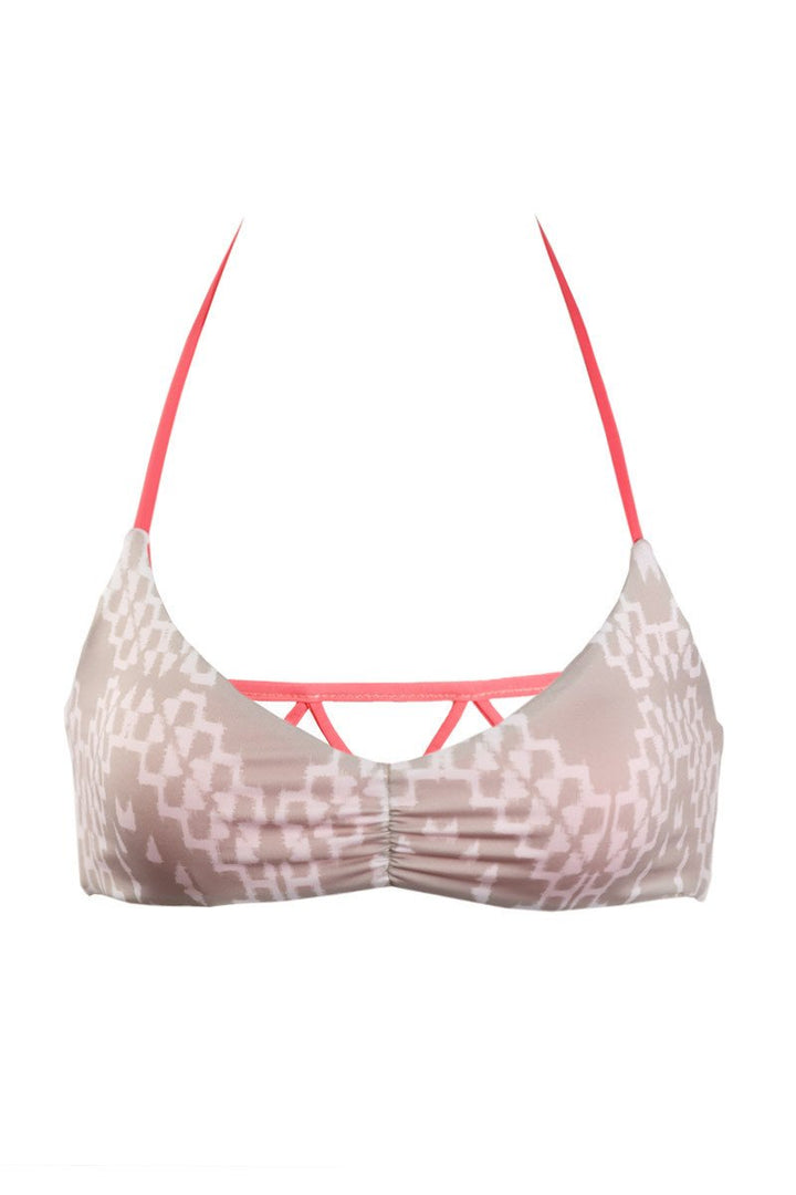 Zigzag Halter Top in Reversible Coral & Print