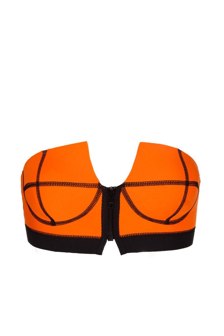 A.T.G. Swimwear Zip Up Bandeau Bikini Top in Orange
