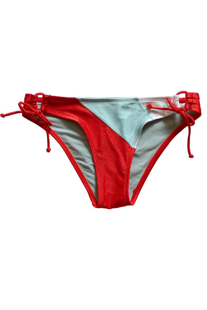 Kovey Swimwear Groom Bikini Bottom in Coral, Sky, & White