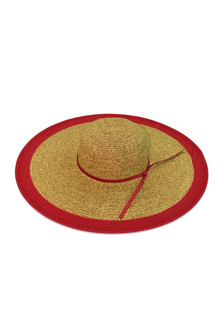 Sun Hat in Tan with Red Brim