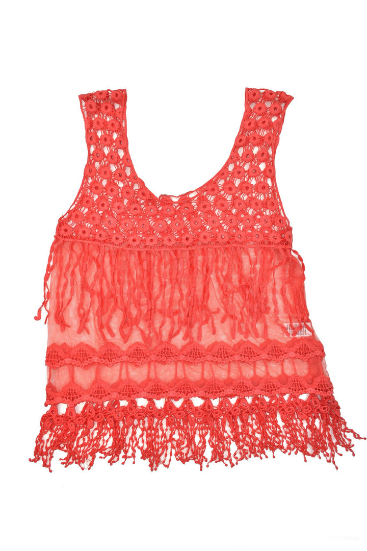 Lace Crochet Tank in Coral